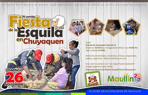 IV Fiesta de la Esquila de Chuyaquén, que se realizará en la Escuela de Chuyaquén Bajo desde las 12.00 Hrs.
