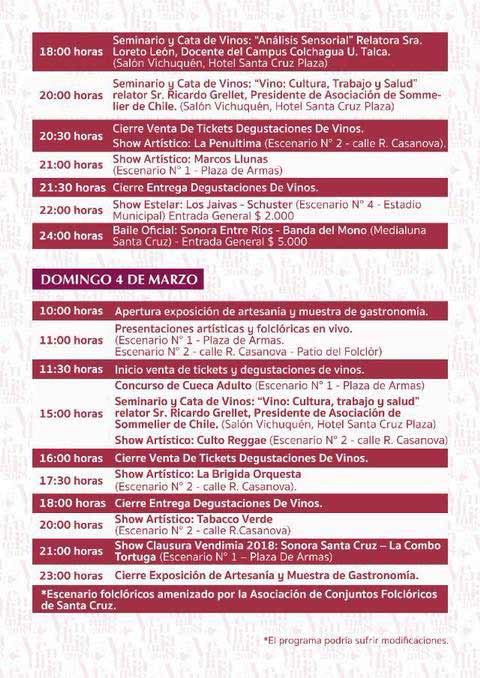 Fiesta de la Vendimia de Santa Cruz 2018, Valle de Colchagua 3 programa fiesta de la vendimia colchagua santa cruz 2018