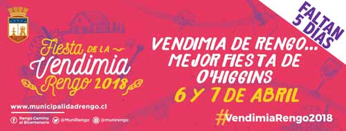 Fiesta de la Vendimia de Rengo 2018, que se realizará este  6 y 7 de abril en la Plaza de Armas de Rengo.