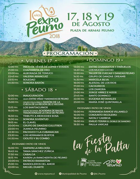 Programa completo de la Fiesta de la Palta, Expo Peumo 2018