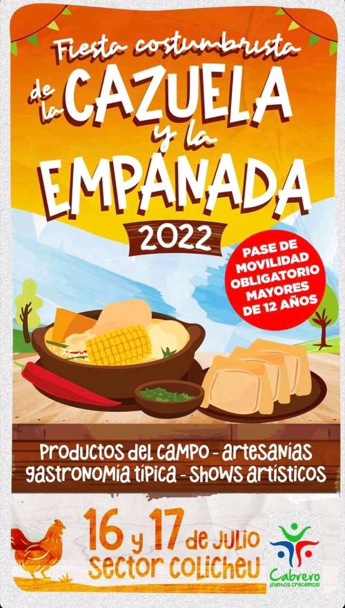 Fiesta Costumbrista de la Cazuela y la Empanada 2022, sector Colicheu. Cabrero 1 fiesta de la cazuela y la empanada cabrero